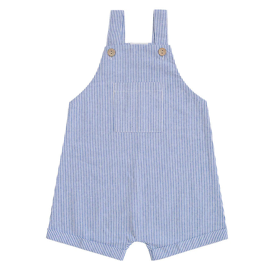 Short Linen Overalls- Blue Stripe