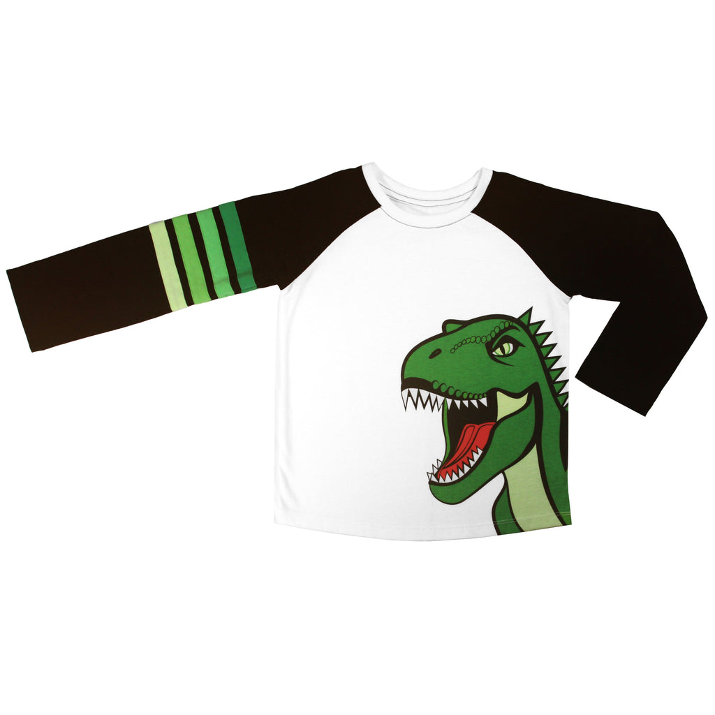 Organic Cotton Baseball Tee - Dinosaur Print