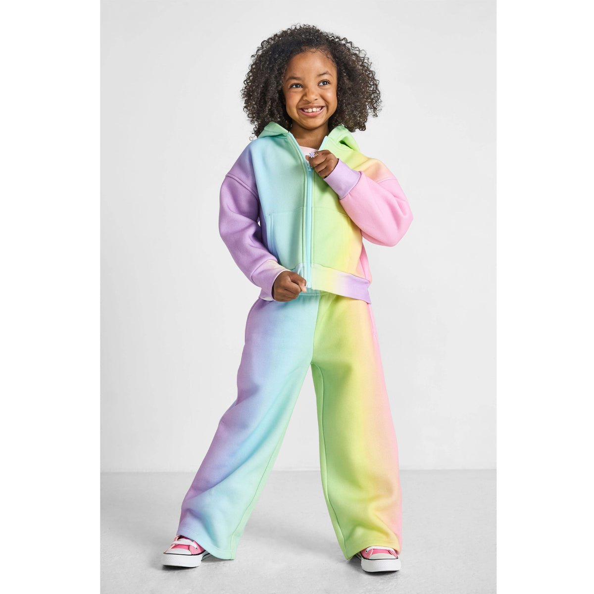 Organic Cotton Wide-Leg Joggers - Rainbow Stripes
