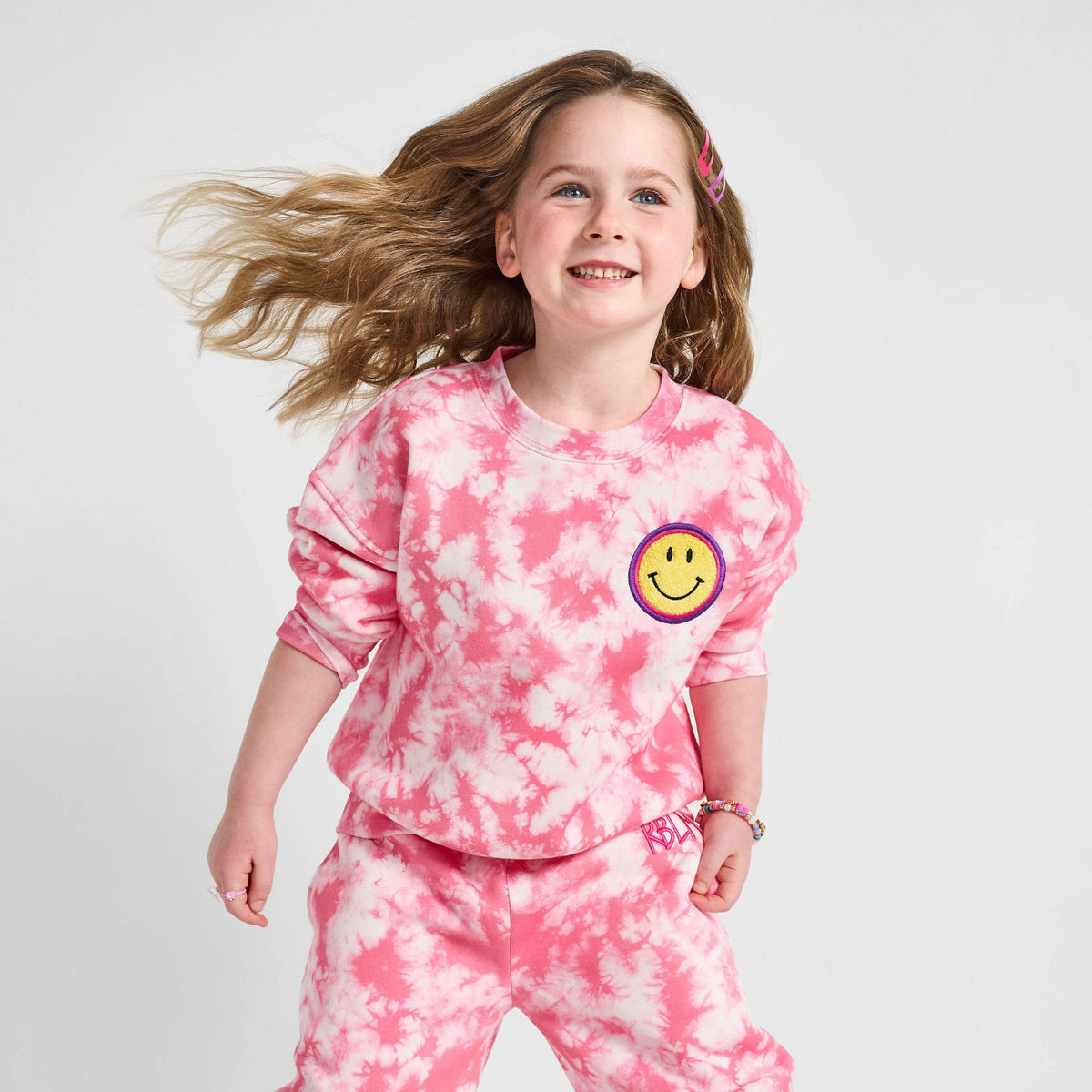 Organic Cotton Crewneck Sweatshirt - Smiley Tie-Dye Pink