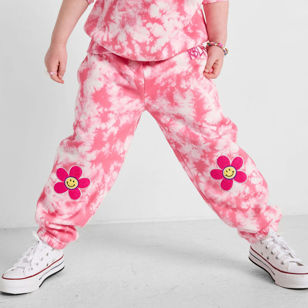 Organic Cotton Tie-Dye Joggers - Smiley Patch Pink