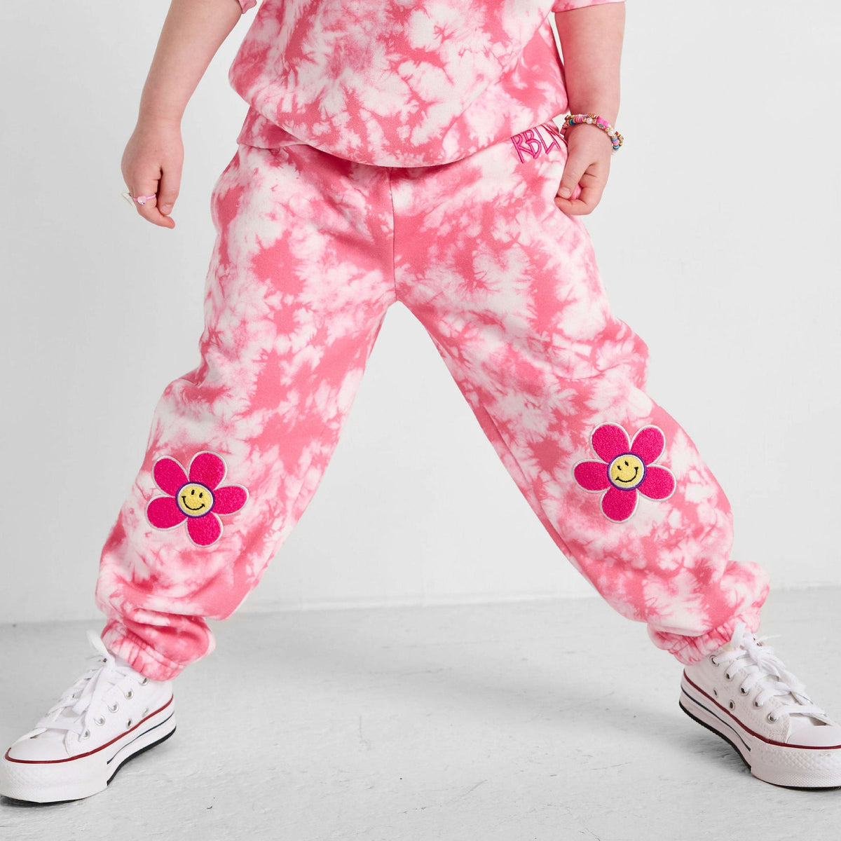 Organic Cotton Tie-Dye Joggers - Smiley Patch Pink