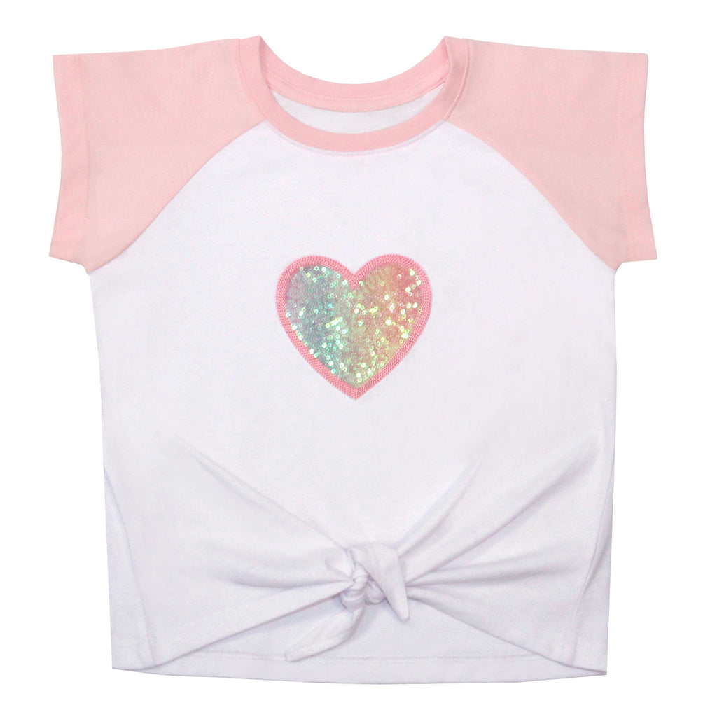 Organic Cotton Knotted Baseball Tee - Heart Sequin