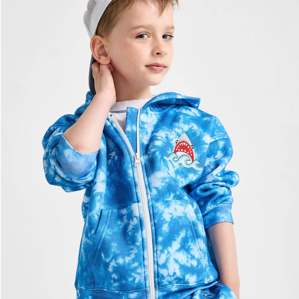 Organic Cotton Zip-Up Hoodie - Shark Tie-Dye Ocean