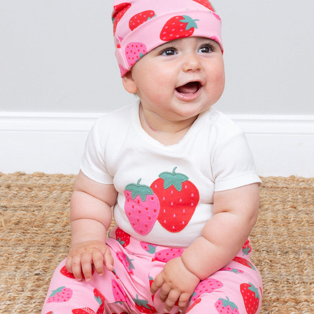 Organic Cotton Short Sleeve Bodysuit - Strawberry Appliqué