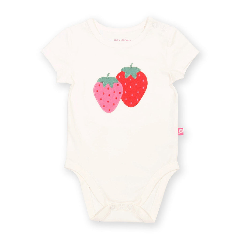Organic Cotton Short Sleeve Bodysuit - Strawberry Appliqué