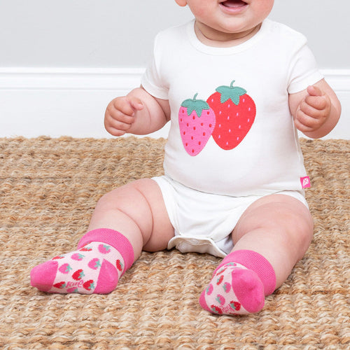 Organic Cotton Baby Socks 2-Pack - Berry Dot & Pink Stripe