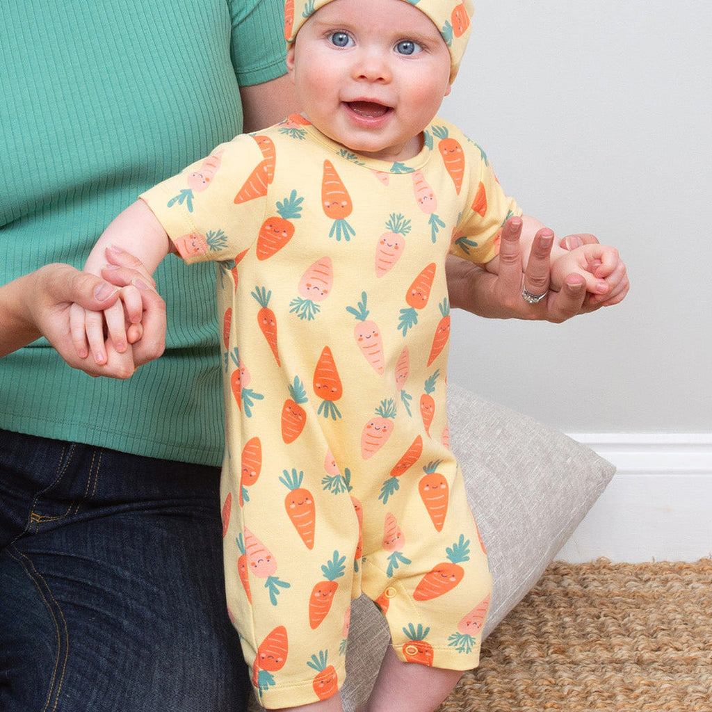 Organic Cotton Short Romper - Happy Carrot Print
