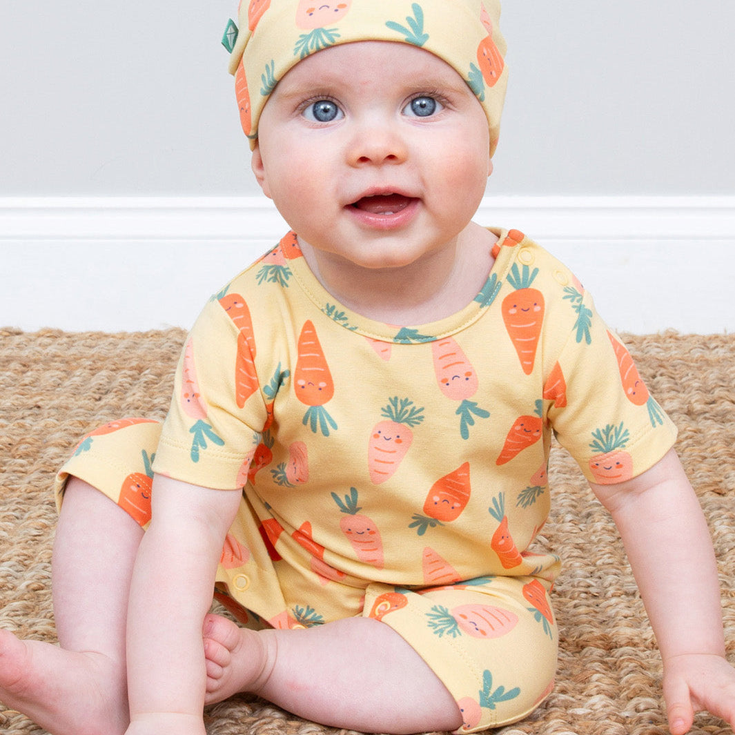 Organic Cotton Short Romper - Happy Carrot Print