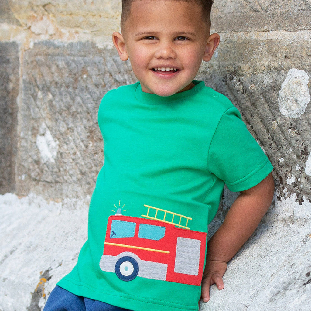 Organic Cotton Short Sleeve T-Shirt - Fire Engine Appliqué