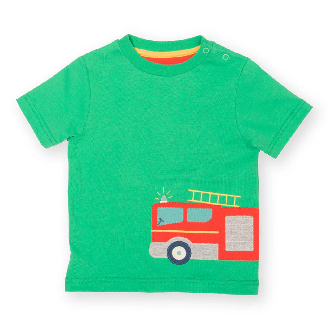 Organic Cotton Short Sleeve T-Shirt - Fire Engine Appliqué