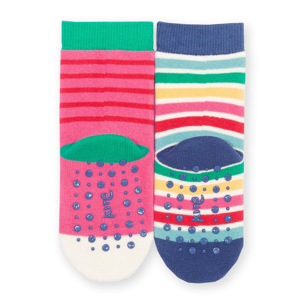 Organic Cotton Grippy Socks 2-Pack - Sheep & Stripe Azalea