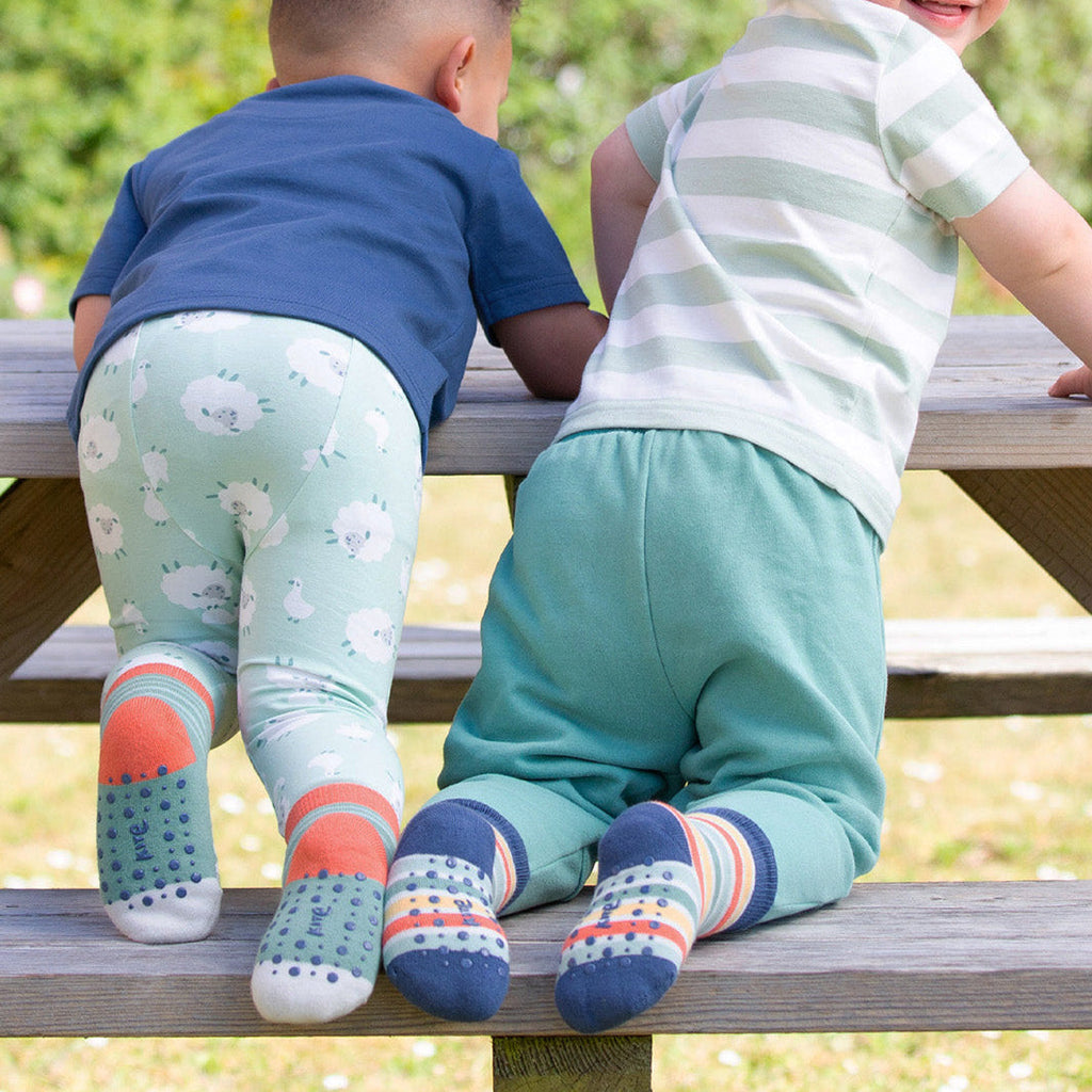 Organic Cotton Grippy Socks 2-Pack - Sheep & Stripe Sage
