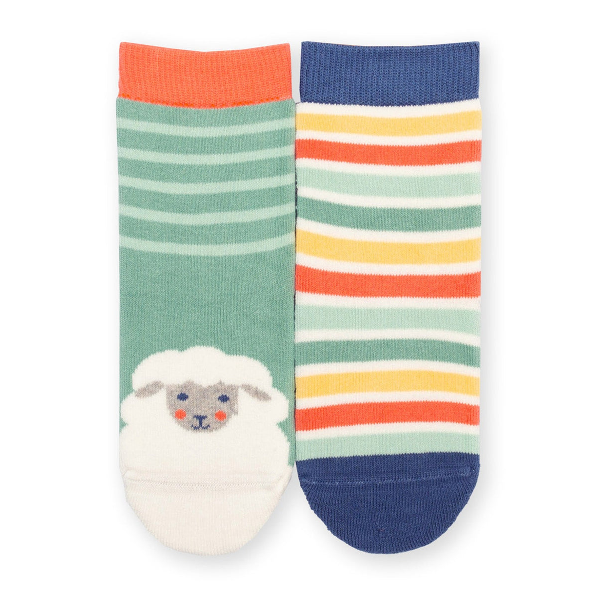 Organic Cotton Grippy Socks 2-Pack - Sheep & Stripe Sage