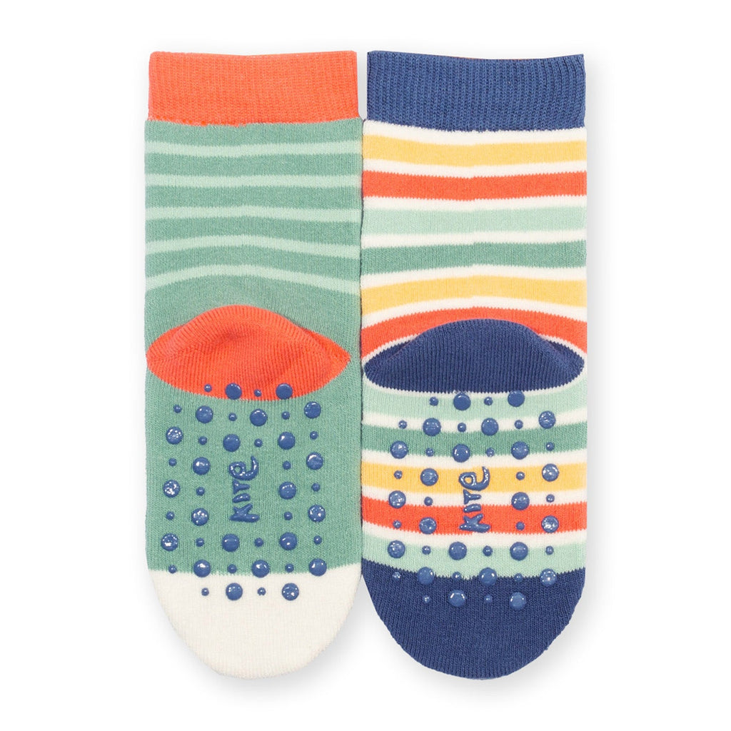 Organic Cotton Grippy Socks 2-Pack - Sheep & Stripe Sage