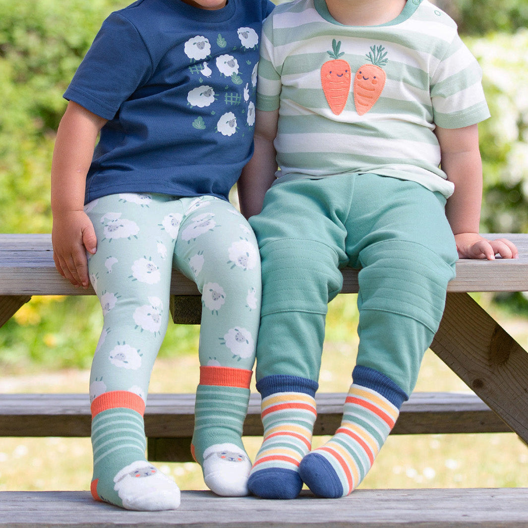 Organic Cotton Grippy Socks 2-Pack - Sheep & Stripe Sage