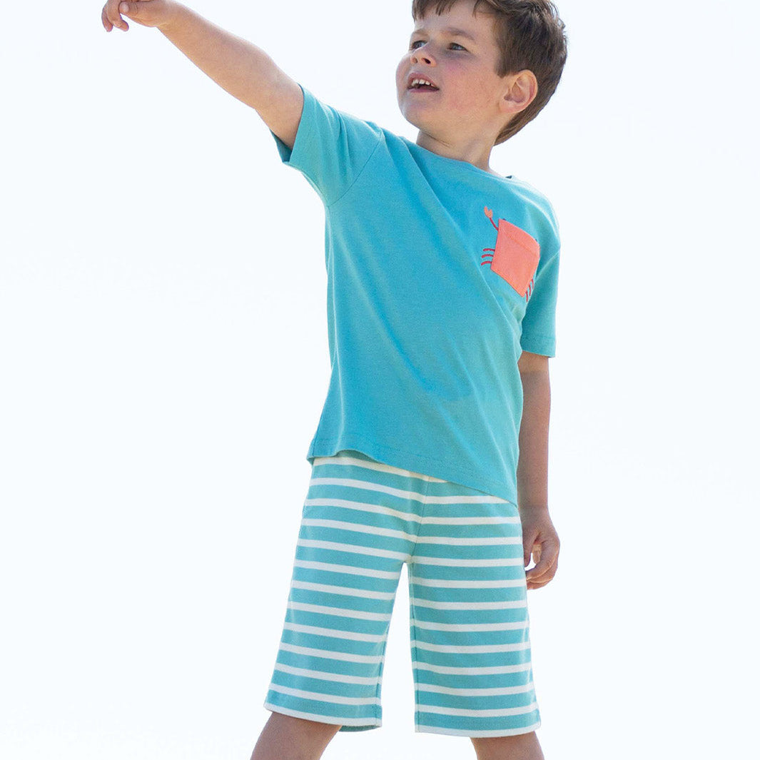 Organic Cotton Jersey Shorts - Lagoon Stripe