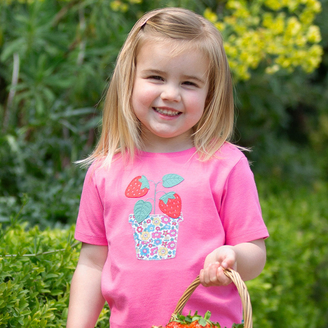 Organic Cotton Short Sleeve T-Shirt - Strawberry Appliqué