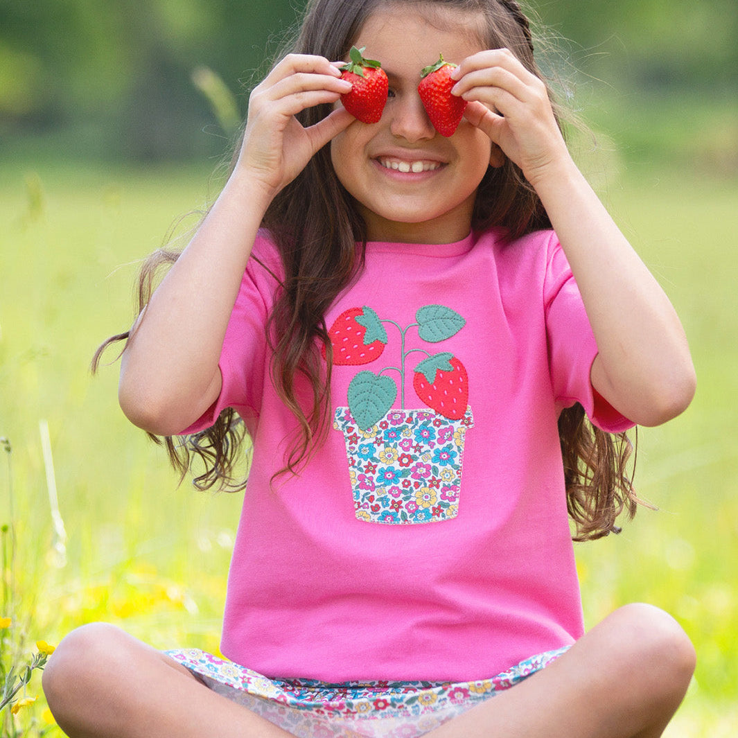 Organic Cotton Short Sleeve T-Shirt - Strawberry Appliqué
