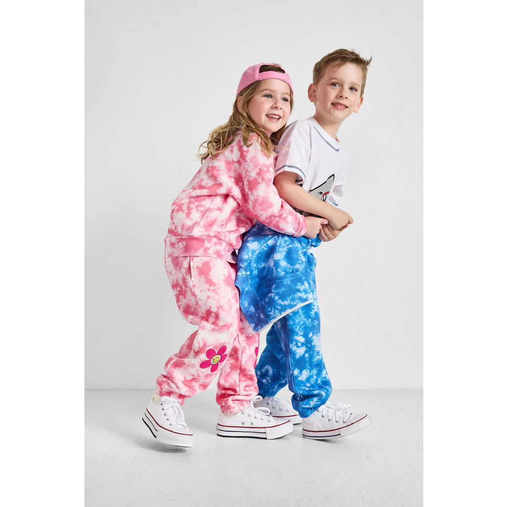 Organic Cotton Tie-Dye Joggers - Smiley Patch Pink