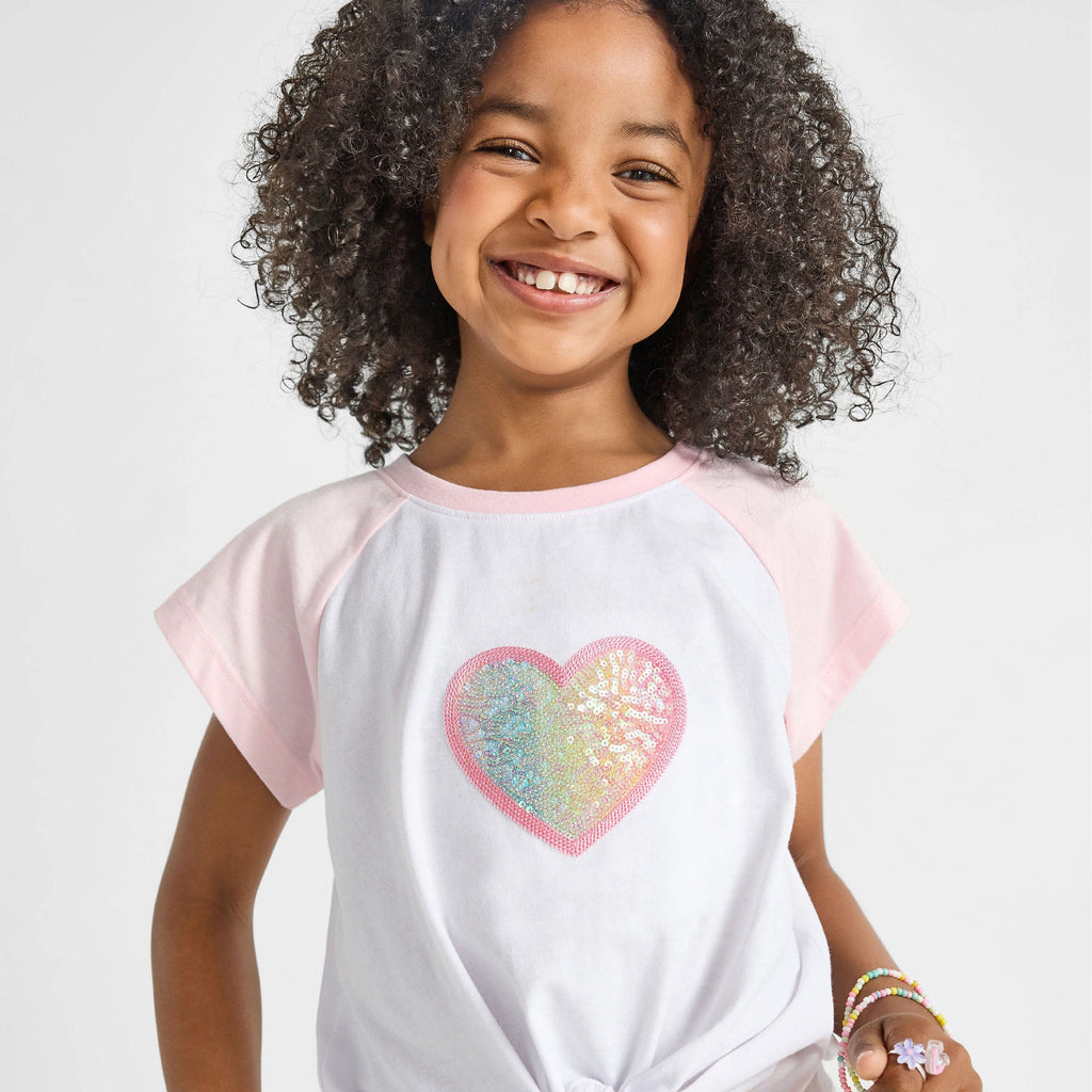 Organic Cotton Knotted Baseball Tee - Heart Sequin
