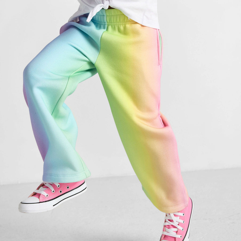 Organic Cotton Wide-Leg Joggers - Rainbow Stripes