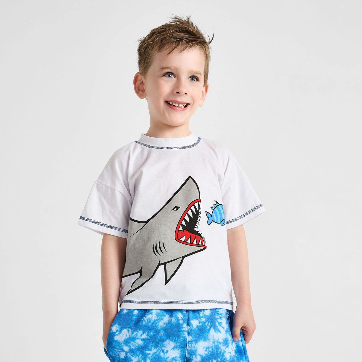 Organic Cotton Crewneck T-Shirt - Shark Print