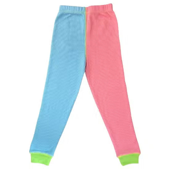 Organic Cotton Waffle Top & Pants Set - Neon Colorblock