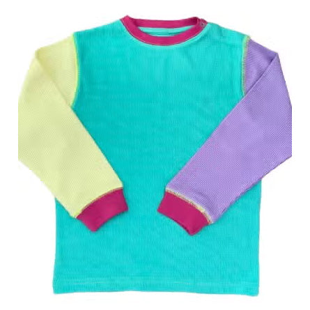 Organic Cotton Waffle Top & Pants Set - Neon Colorblock