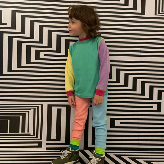 Organic Cotton Waffle Top & Pants Set - Neon Colorblock