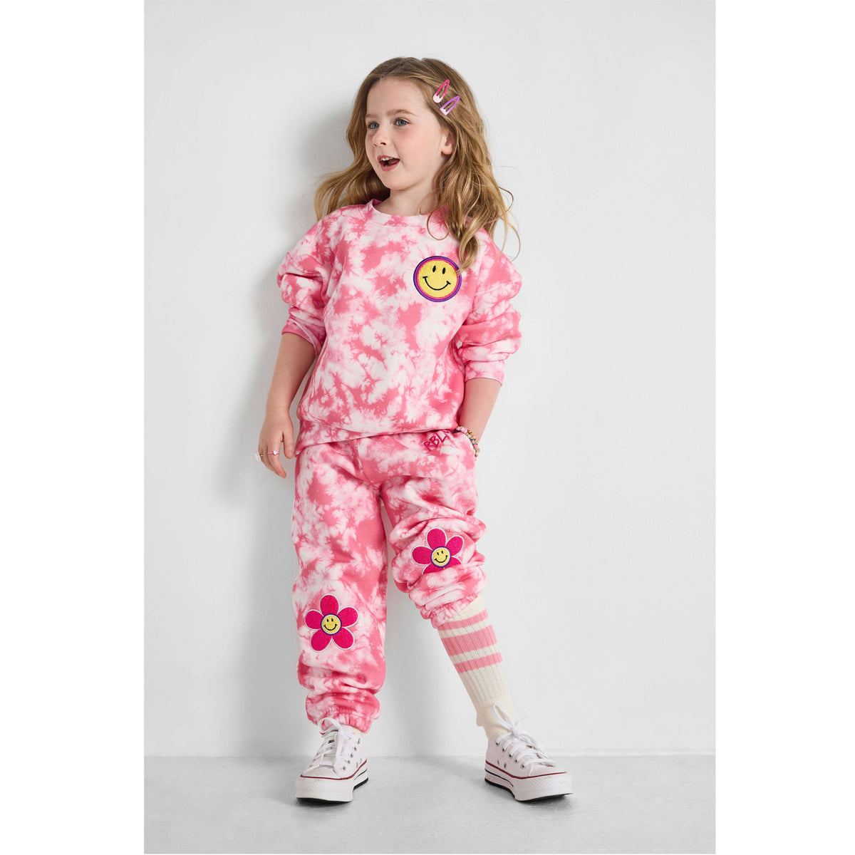 Organic Cotton Crewneck Sweatshirt - Smiley Tie-Dye Pink