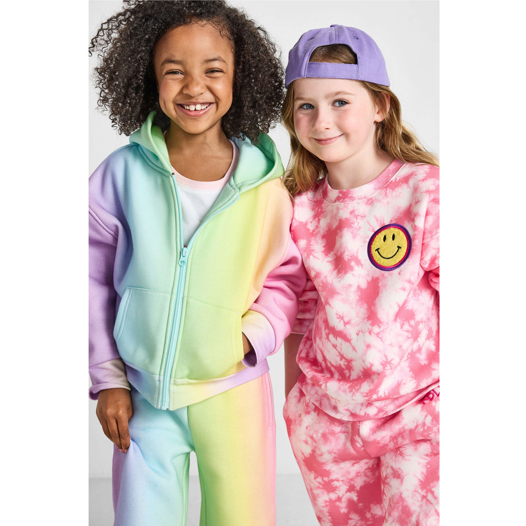 Organic Cotton Crewneck Sweatshirt - Smiley Tie-Dye Pink
